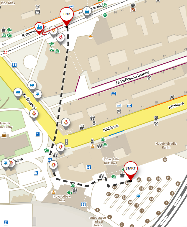 Praha Florenc tram
transfer